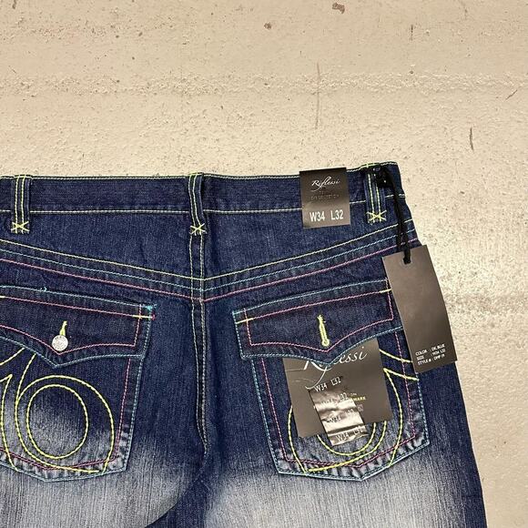 Vintage baggy y2k riflessi faded blue skater unique embroidered design denim - Picture 3 of 7